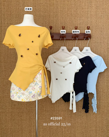 AS OFFICIAL Soft Sexy One-Shoulder Waist-Tie Top