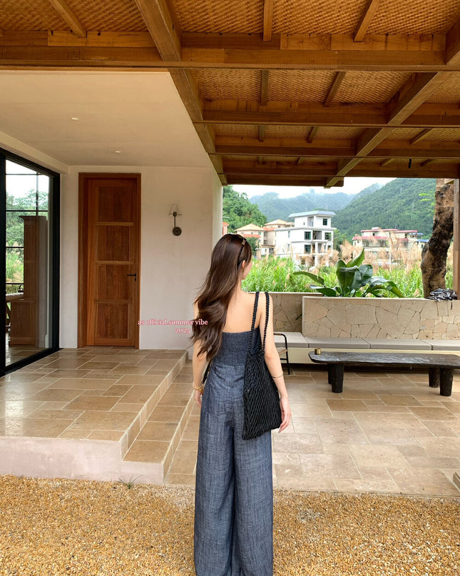 AS OFFICIAL Strapless Washed Blue Jumpsuit