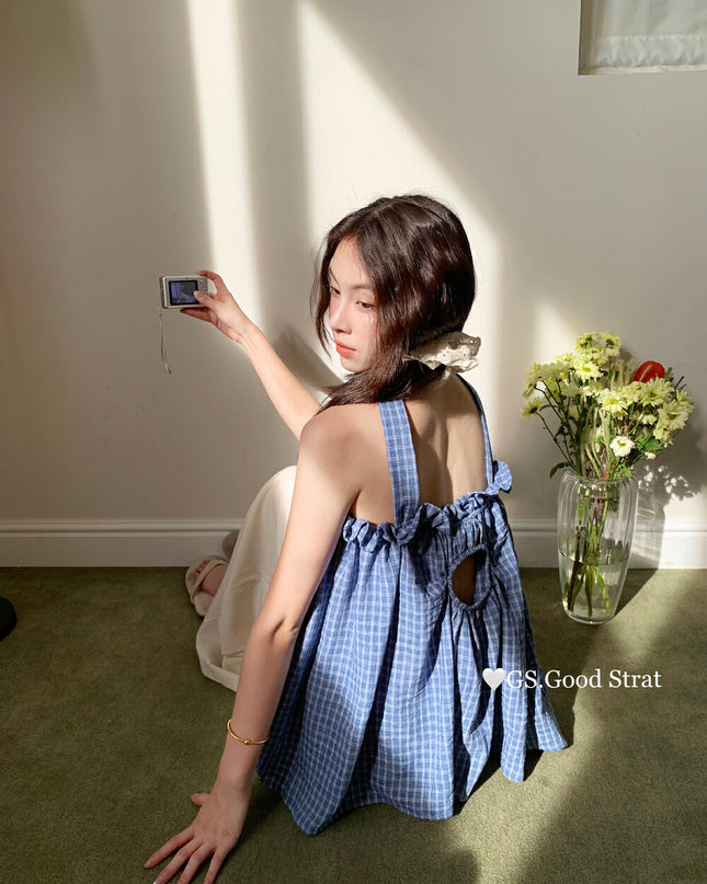 GS.GOOD START Sweetheart Plaid Lace Bustier Crop Top