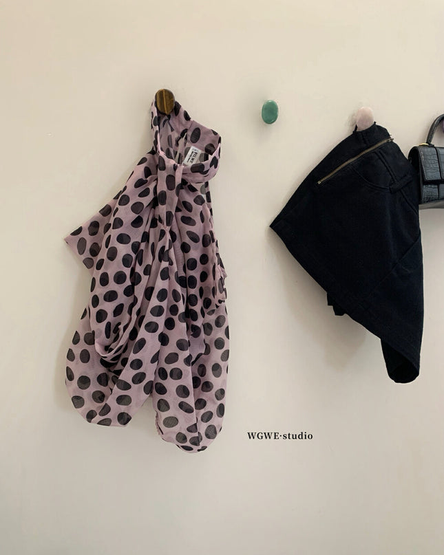 WGWE Polka Dot Cut-Out Halter Sleeveless Fitted Top