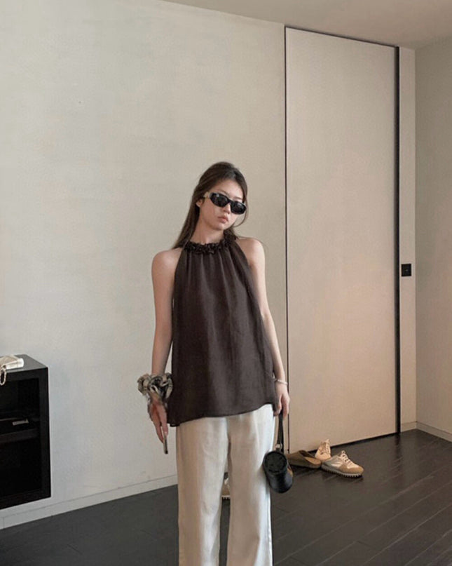 WGWE Ruffle Edge Sleeveless Summer Top
