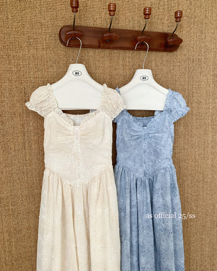 AS OFFICIAL Jacquard Puff Sleeve Two-Way Dress