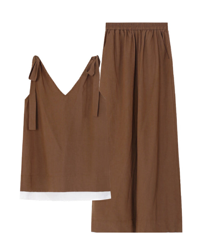 AIXILI Sleeveless Tie Top with Chiffon Hem & Wide-Leg Pants Set