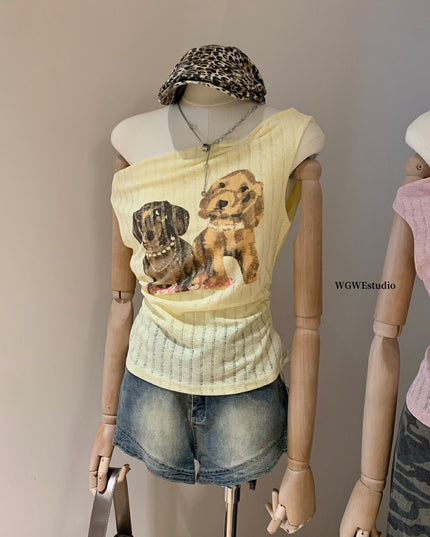 WGWE Printed Off-Shoulder Slim Tee