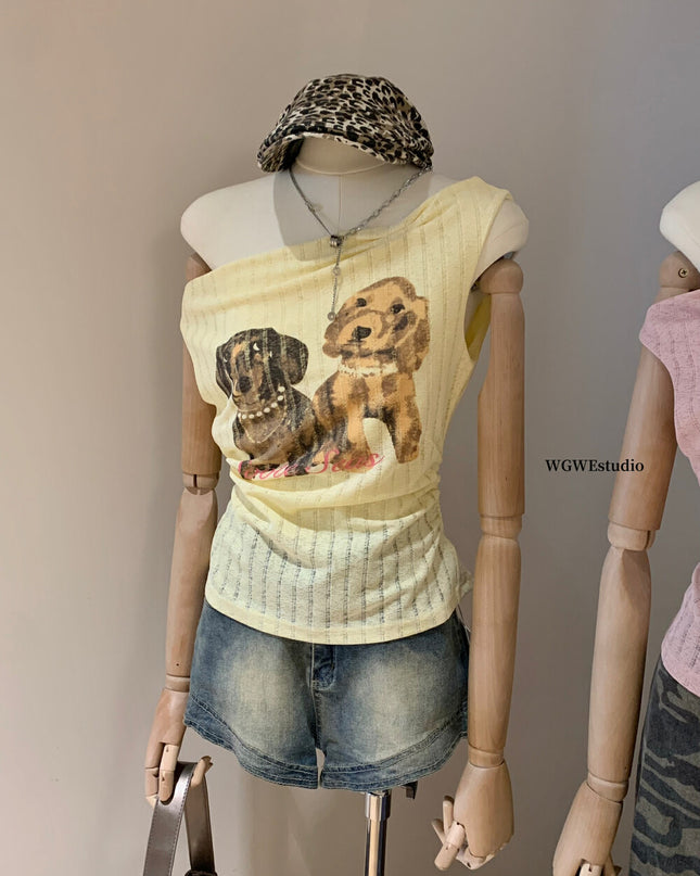 WGWE Printed Off-Shoulder Slim Tee