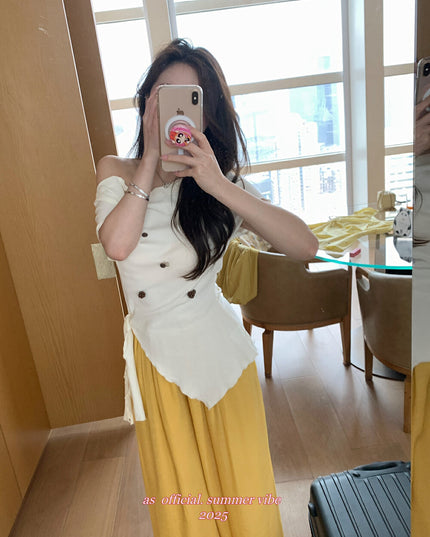 AS OFFICIAL Soft Sexy One-Shoulder Waist-Tie Top