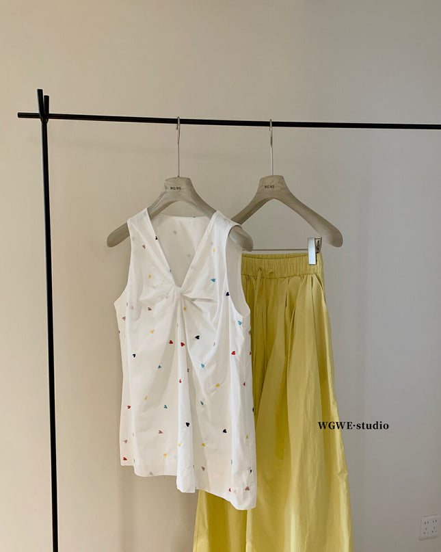 WGWE Heart Embroidered Twist Front Tank
