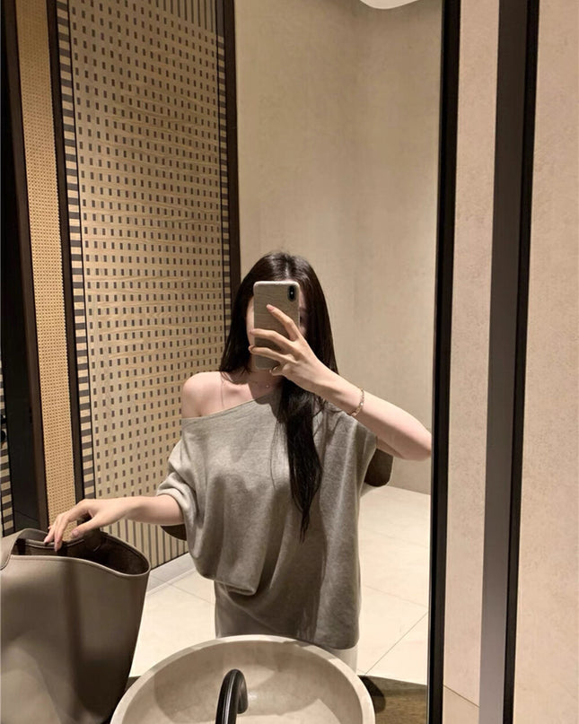 WGWE Off-Shoulder Knit Batwing Sleeve Top