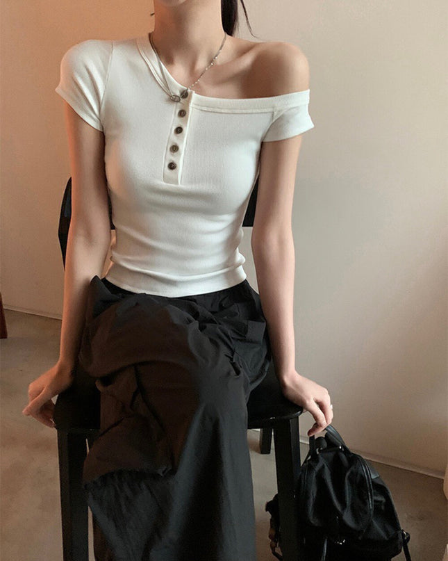 WGWE Button Detail Slim Fit Short Sleeve Tee