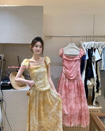 AS OFFICIAL Floral Ruched Puff Sleeve Dress