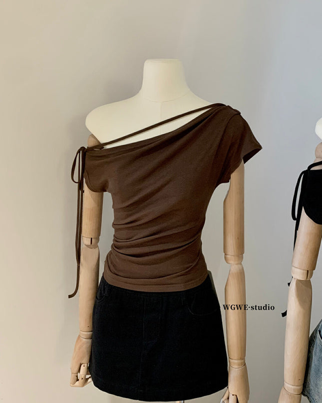 WGWE One-Shoulder Tie Fitted Sleeveless Top