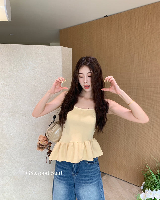 GS.GOOD START Sweet Puff Hem Square Neck Top