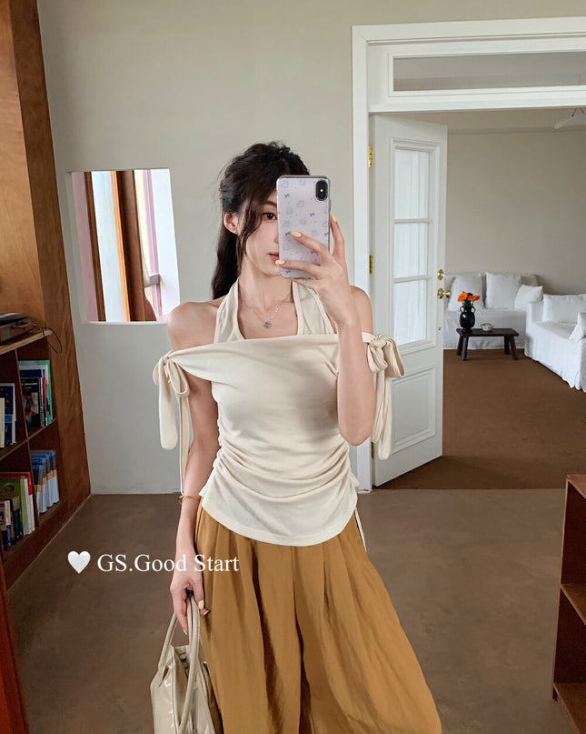 GS.GOOD START Off Shoulder Layered Tie-Strap Top