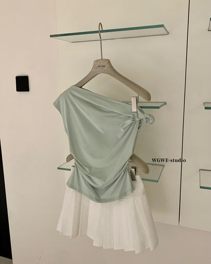 WGWE Soft Girl Asymmetric Twist Top