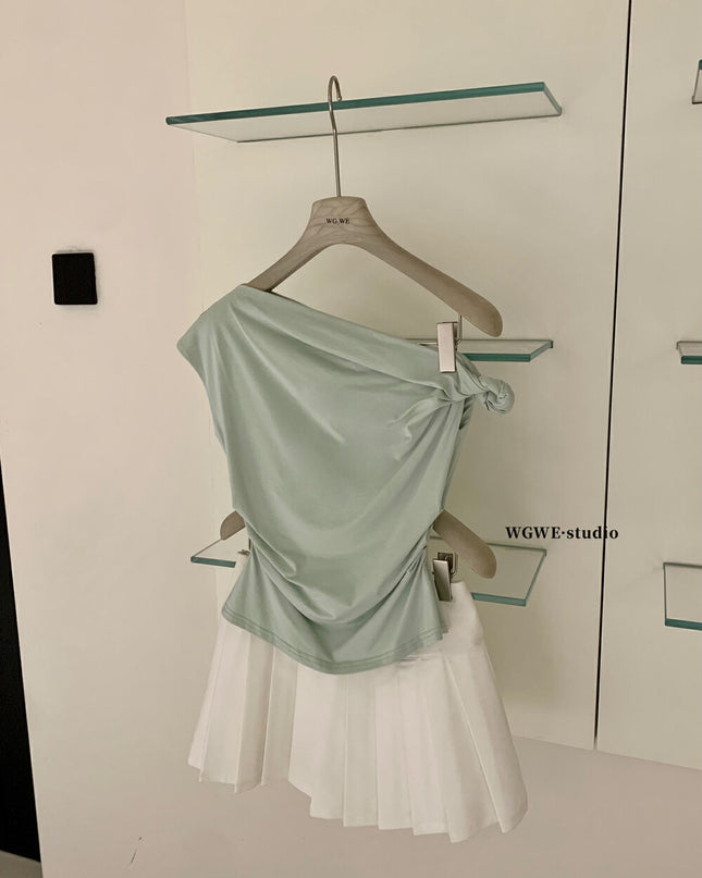 WGWE Soft Girl Asymmetric Twist Top