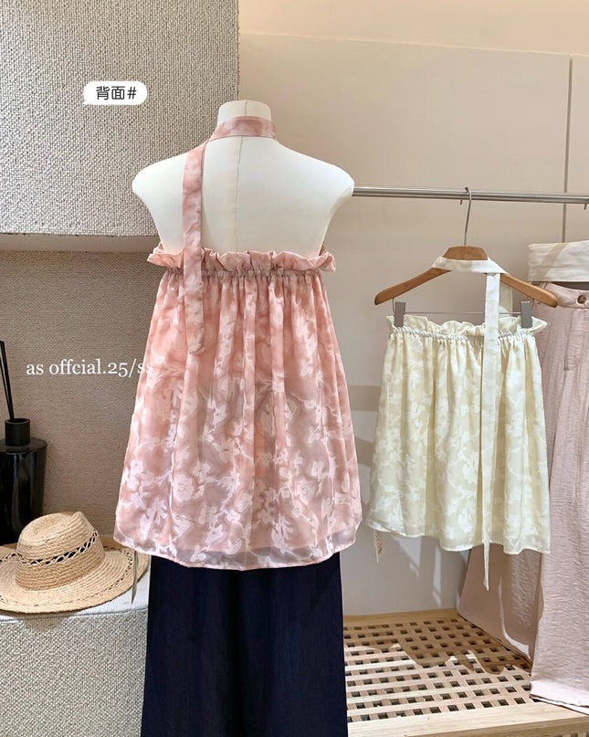 AS OFFICIAL Floral Jacquard Strapless Top with Ribbon