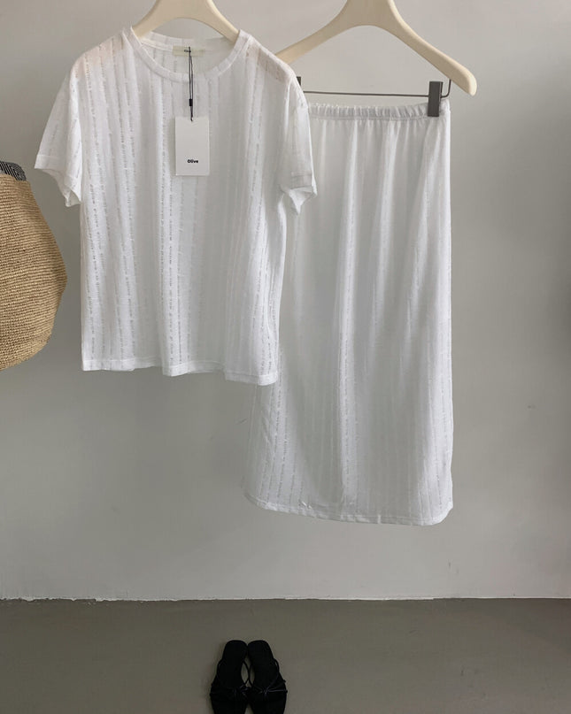 FINOA Sheer Hollow-Out Top & Skirt Set