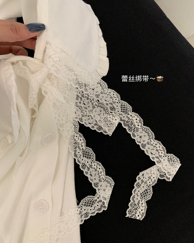 WGWE French Lace Collar Fitted Sleeveless Dress