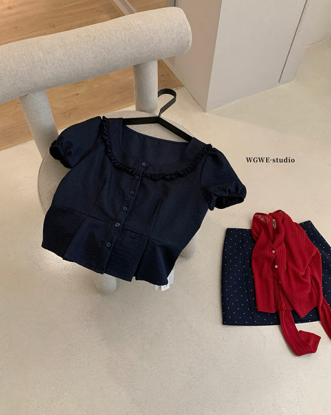 WGWE Square Neck Puff Sleeve Babydoll Blouse