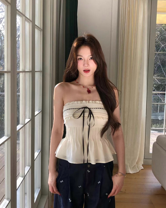 WGWE Lace Trim Padded Bustier Cami Top