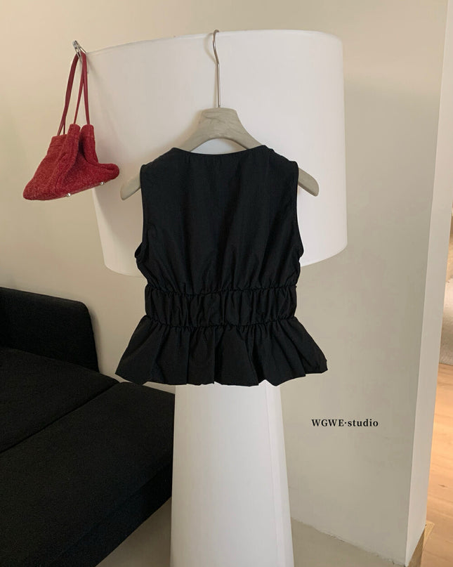 WG.WE French Cute Bow V-Neck Sleeveless Blouse