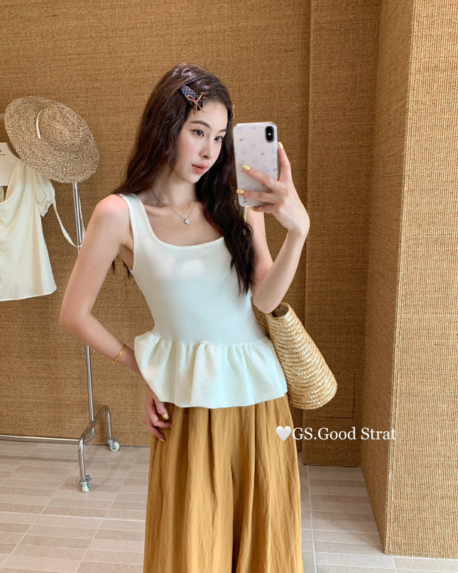 GS.GOOD START Sweet Puff Hem Square Neck Top