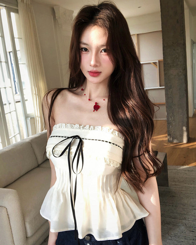 WGWE Lace Trim Padded Bustier Cami Top
