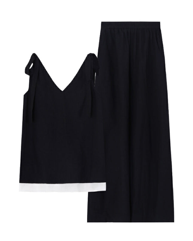 AIXILI Sleeveless Tie Top with Chiffon Hem & Wide-Leg Pants Set