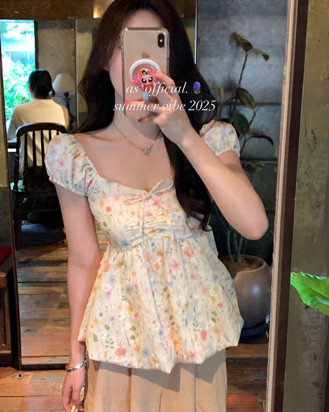 AS OFFICIAL Sugar Rush – Floral Puff Sleeve Peplum Blouse