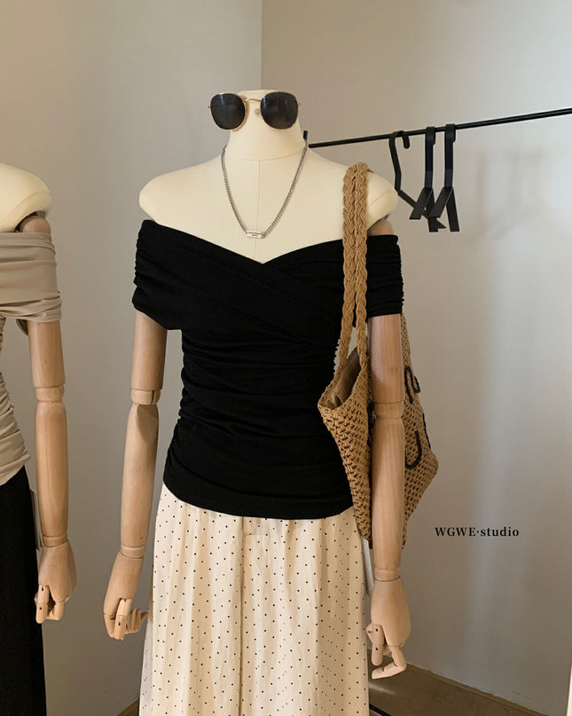 WG.WE Asymmetrical Ruched Slim-Fit Off-Shoulder Top