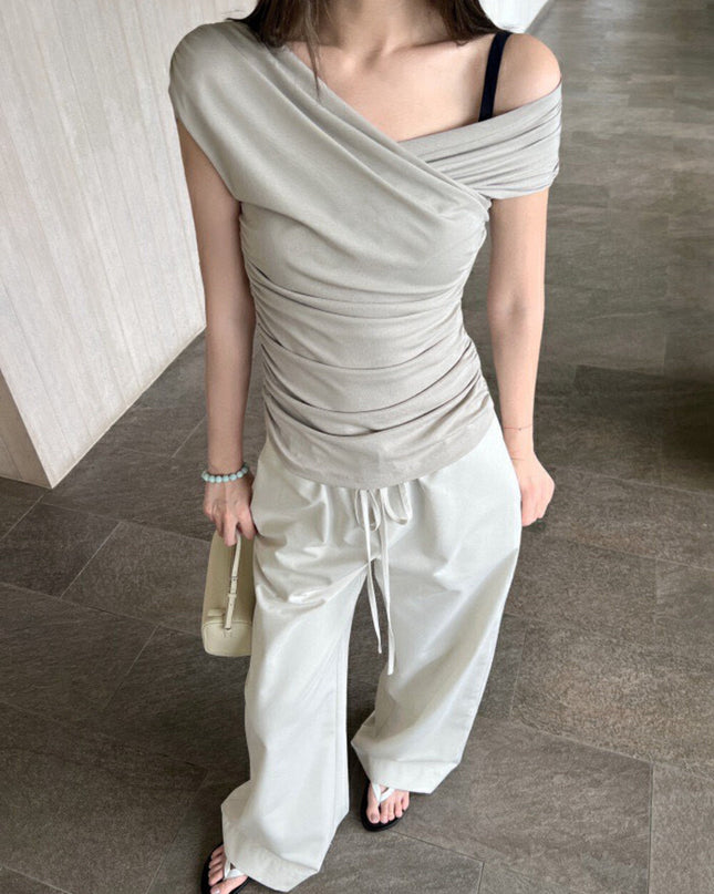 WG.WE Asymmetrical Ruched Slim-Fit Off-Shoulder Top