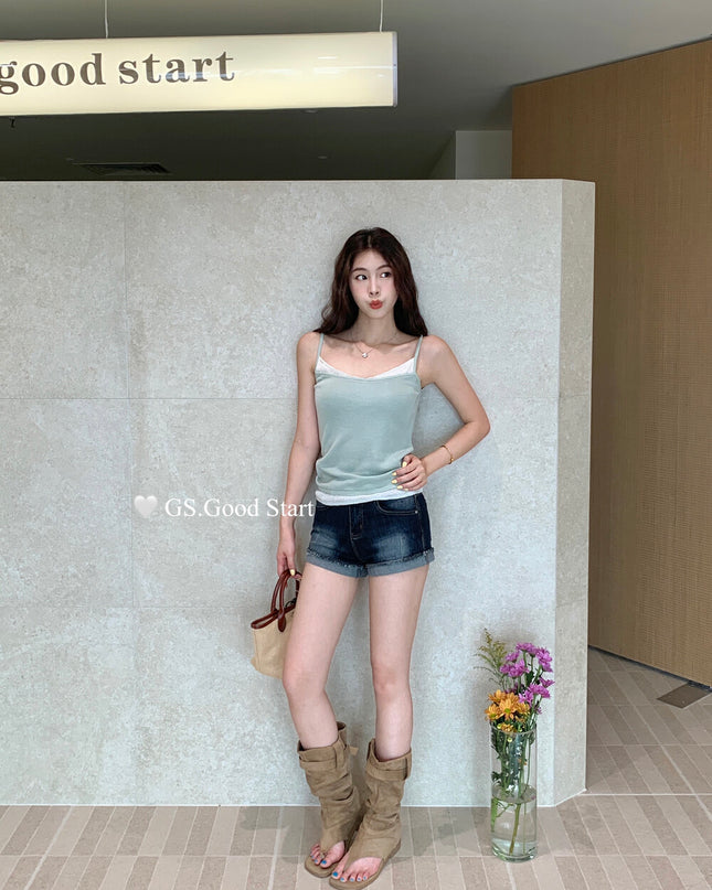 GS.GOOD START Korean Sweet Lace Patchwork Cami Top