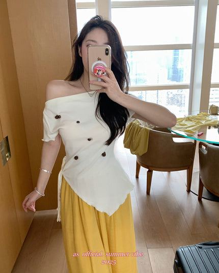 AS OFFICIAL Soft Sexy One-Shoulder Waist-Tie Top