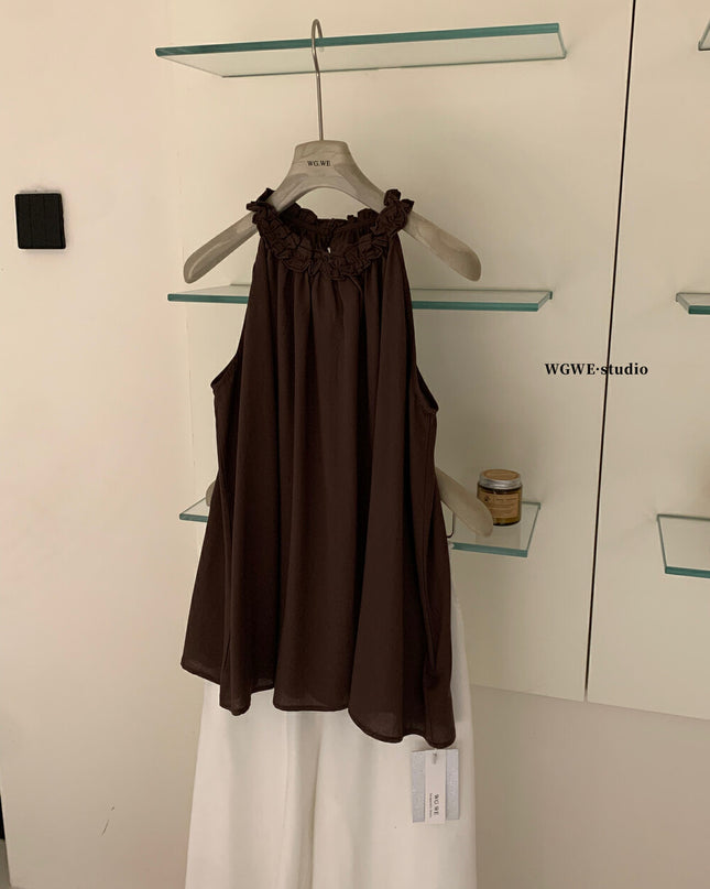 WGWE Ruffle Edge Sleeveless Summer Top