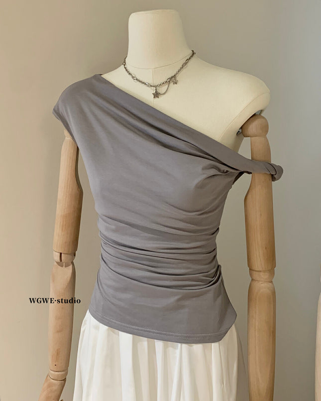 WGWE Soft Girl Asymmetric Twist Top