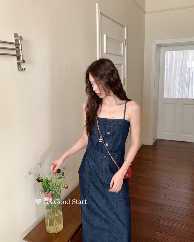 GS.GOOD START Korean Casual Relaxed Denim Cami Dress