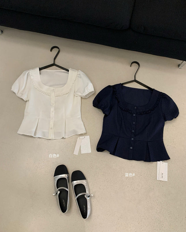 WGWE Square Neck Puff Sleeve Babydoll Blouse