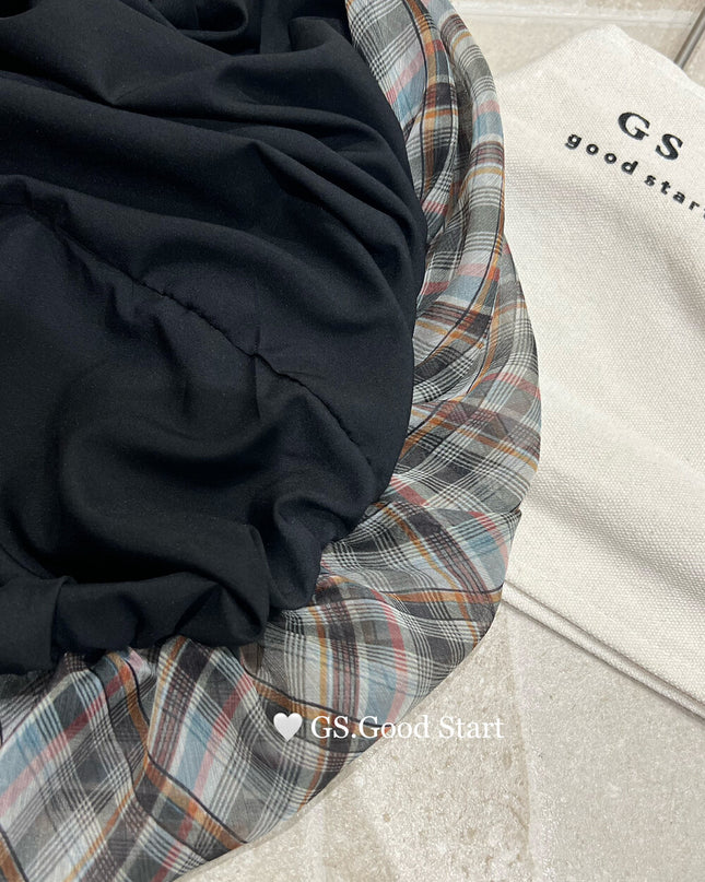 GS.GOOD START Korean Sweet Plaid Bubble Hem Tank Top