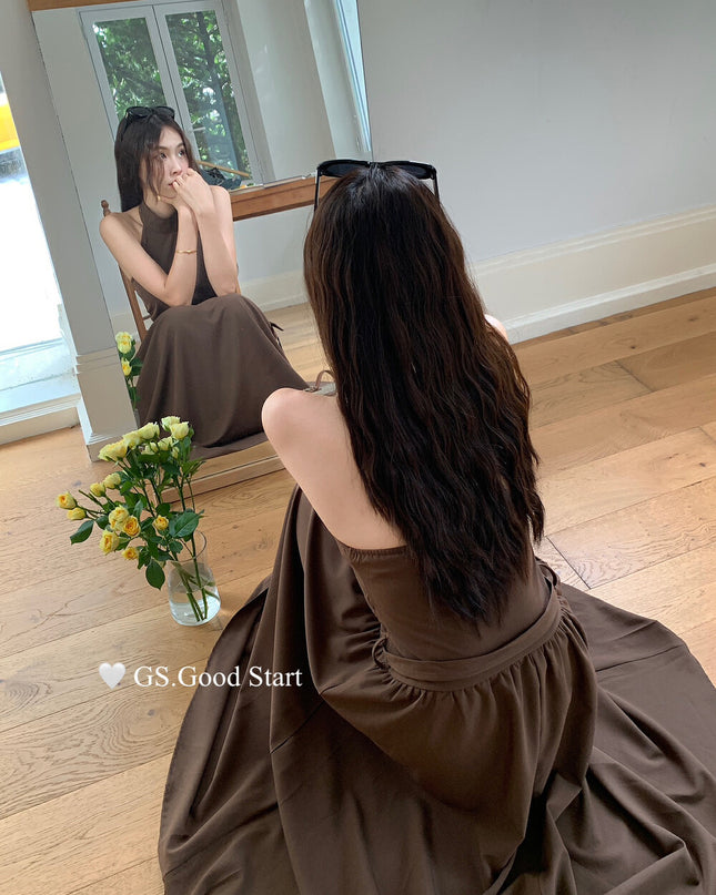 GS.GOOD START Halter Neck Sleeveless Dress with Waist Belt