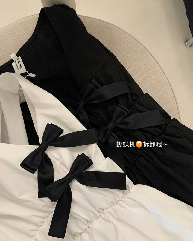 WG.WE French Cute Bow V-Neck Sleeveless Blouse