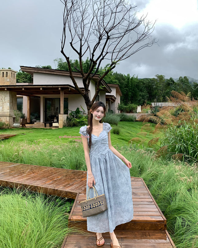 AS OFFICIAL Jacquard Puff Sleeve Two-Way Dress