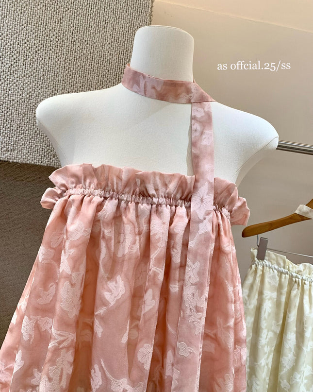 AS OFFICIAL Floral Jacquard Strapless Top with Ribbon