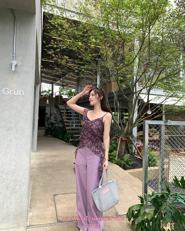 AS OFFICIAL Charming Purple Ruffle Camisole Top