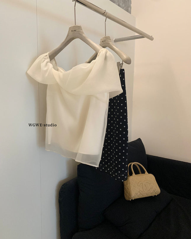 WGWE Sweetheart Mesh Puff Sleeve Top