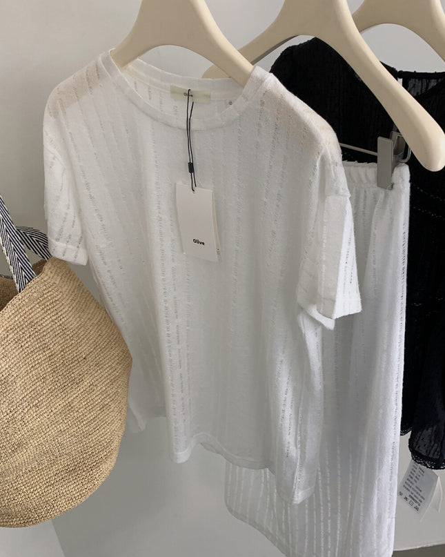 FINOA Sheer Hollow-Out Top & Skirt Set