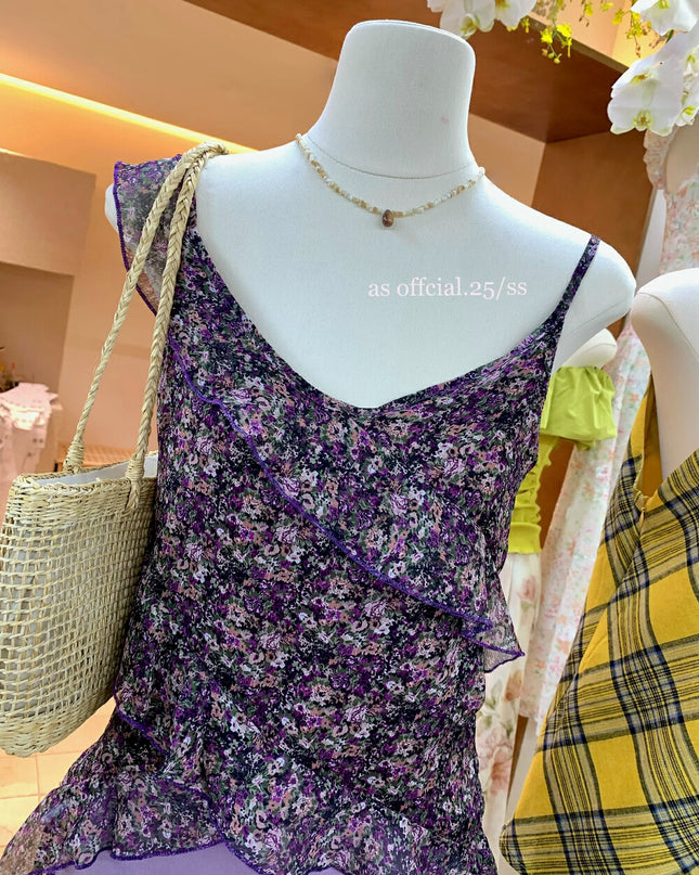 AS OFFICIAL Charming Purple Ruffle Camisole Top