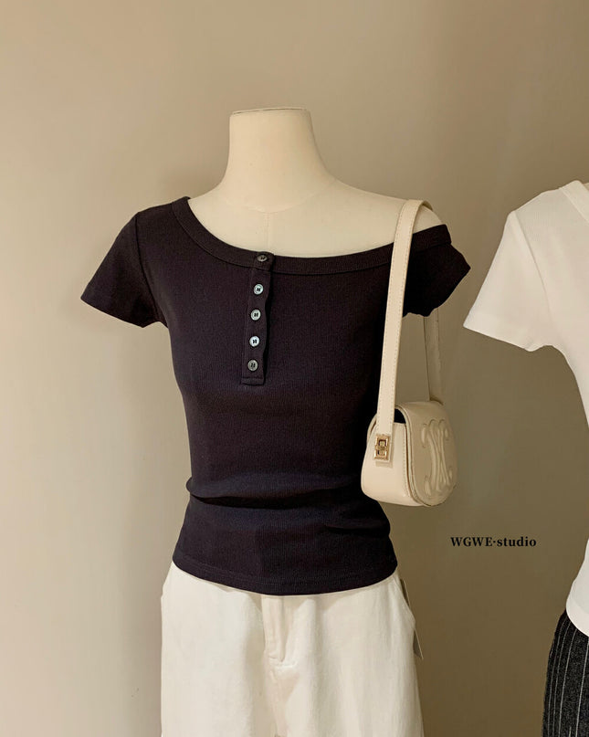 WGWE Button Detail Slim Fit Short Sleeve Tee