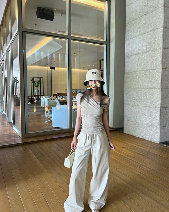 WG.WE Asymmetrical Ruched Slim-Fit Off-Shoulder Top