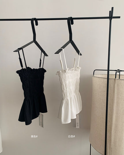 WGWE Pure Desire Pleated Ruffle Sleeveless Crop Top
