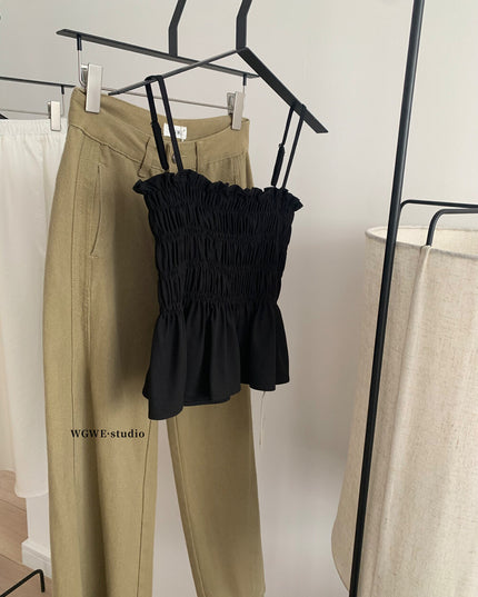 WGWE Pure Desire Pleated Ruffle Sleeveless Crop Top